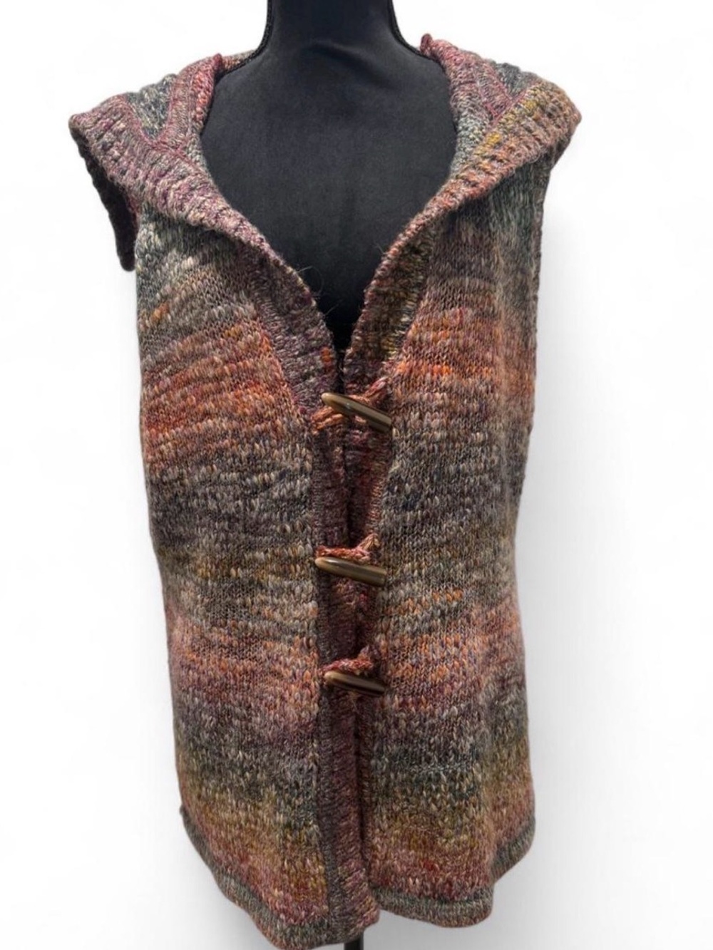 Christopher & Banks Vintage Multicolor Knit Toggle Vest Sweater XL Boho